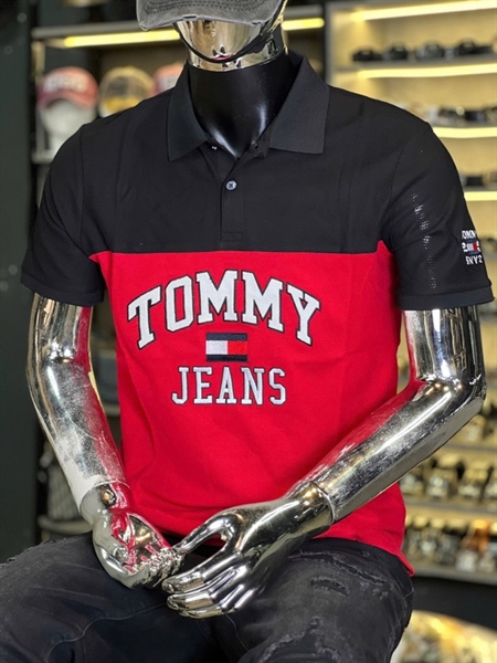Thun Polo -Đỏ phối đen thêu chữ TOMMY