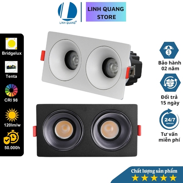 Đèn Led Spotlight âm trần đôi cao cấp LQ2, khoét lỗ 160x75mm