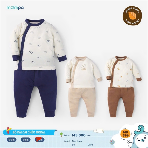 Mompa Bộ Dài Tay Cài Chéo Modal 3 Màu MP396 - Tím Than