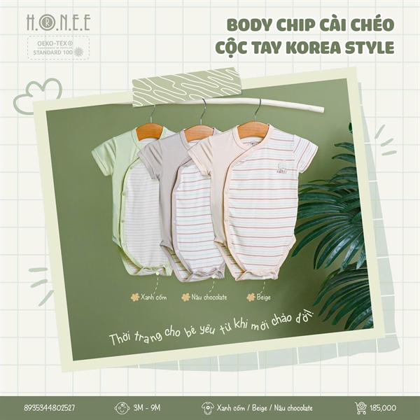 HRNEE Body chip cài chéo cộc tay Korea Style - Nâu chocolate