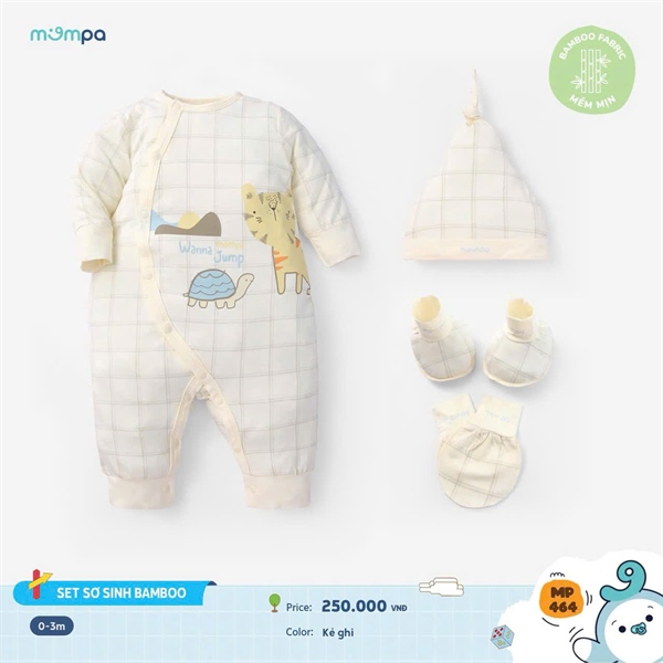 Mompa Set Sơ Sinh MP464 - Kẻ Xanh