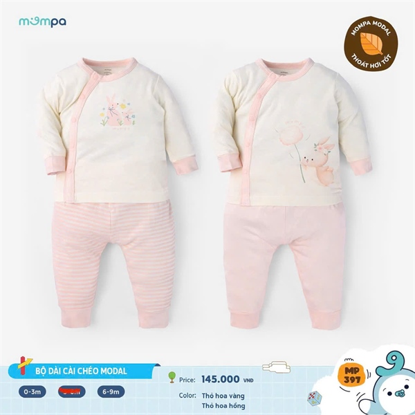 Mompa Bộ Dài Tay Cài Chéo Modal 2 Màu MP397 - Thỏ Hoa Hồng