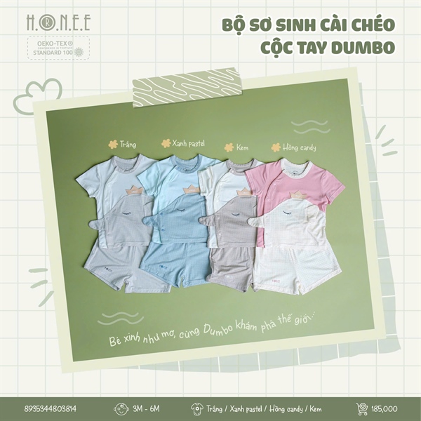 HRNEE Bộ sơ sinh cài chéo Mix Modal - Xanh pastel