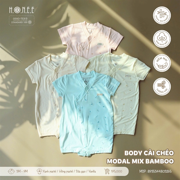 HRNEE Body cài chéo Modal Mix Bamboo - Sữa gạo