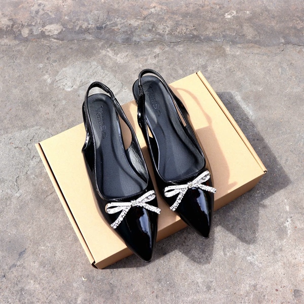 Giày Bít Mũi Hậu Thun Nơ Xinh Bạc