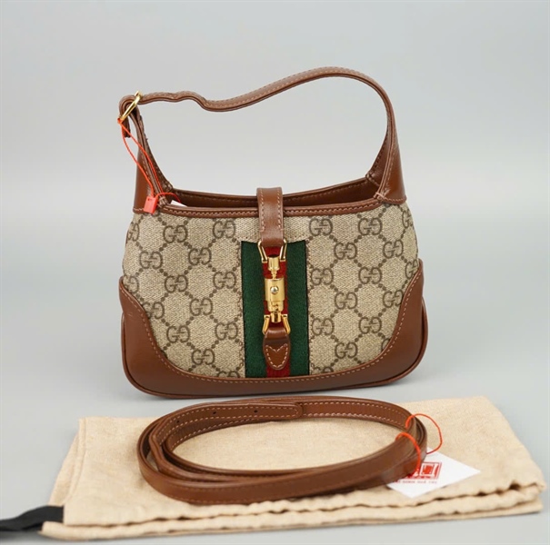 Túi GG Jackie 1961 xám viền nâu sz19 (BMC) +