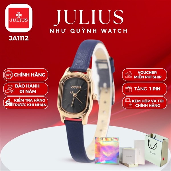 Đồng hồ nữ Julius Hàn Quốc JA-1112E dây da (Xanh mực)