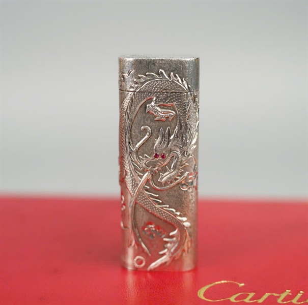 Bật lửa Cartier bạc rồng phượng KG+