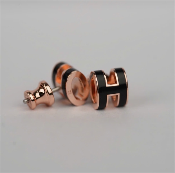 Bông tai Hermes Pop H đen MINI (A-T) KG+