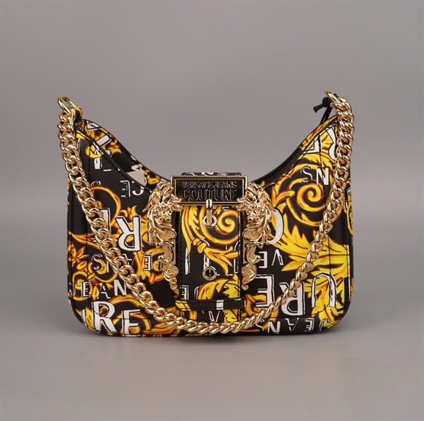 Túi Versace thuyền màu đen họa tiết vàng sz21 +