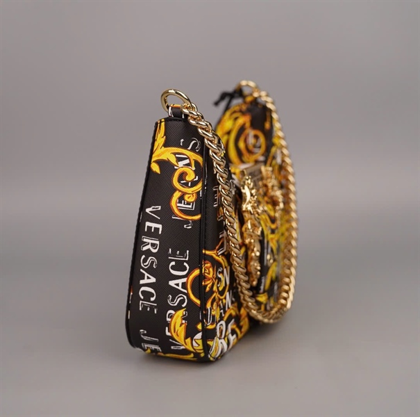 Túi Versace thuyền màu đen họa tiết vàng sz21 +