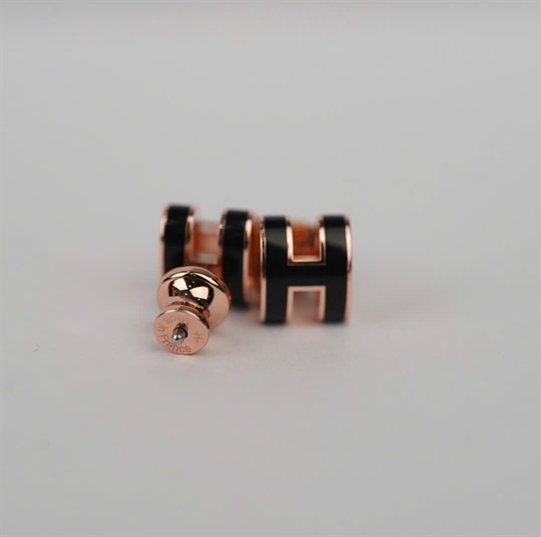 Bông tai Hermes Pop H đen MINI (A-T) KG+