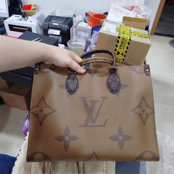 Túi LV onthego hoa nâu kèm lót form sz34 +