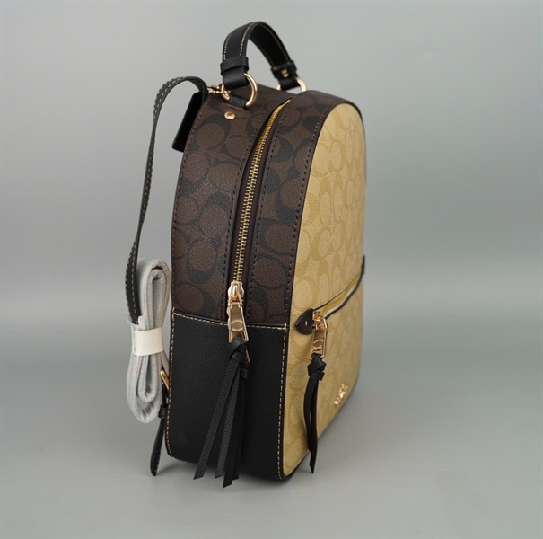 Balo Coach màu be viền nâu +