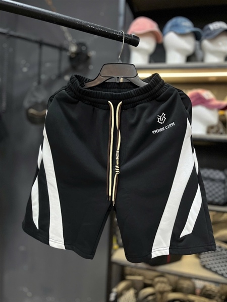 Sort Thun QCCC- viền 2 sọc -Đen thêu THREE CLTN