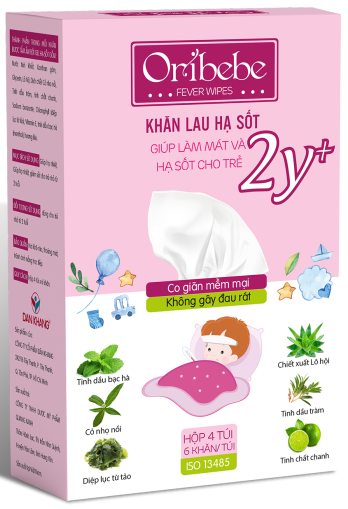 Khăn lau hạ sốt ORIBEBE 2Y+ (Hộp 4 túi x 6 khăn) - Quang Xanh
