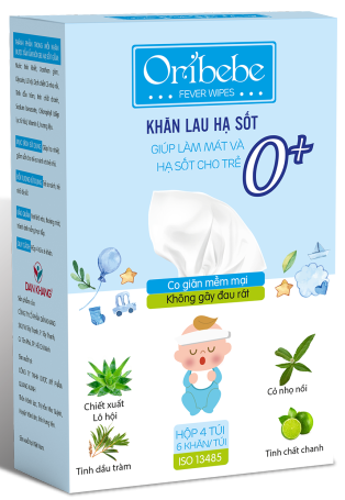 Khăn lau hạ sốt ORIBEBE 0+ (Hộp 4 túi x 6 khăn) - Quang Xanh