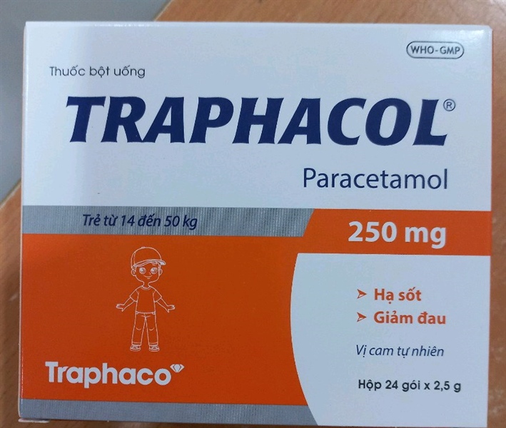 Traphacol 250mg (Paracetamol); Hop 24 goi x 2.5g - Traphaco