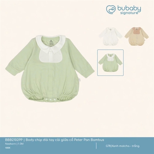 BB2102 - NB/3M Body chip dài tay cài giữa cổ Peter Pan Bambus Bubaby