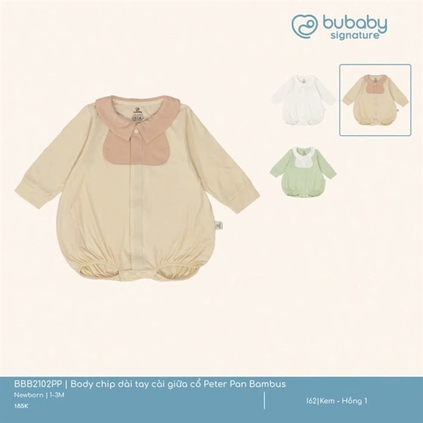 BB2102 - NB/3M Body chip dài tay cài giữa cổ Peter Pan Bambus Bubaby