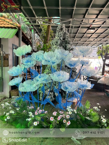 Set 16 hoa đỏ có đèn trang trí sự kiện, quán cà phê, studio