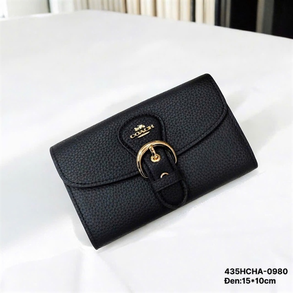 435-HCHA-ĐEN-Ví Coach gấp khóa cài-(SIZE15x10CM430T225)