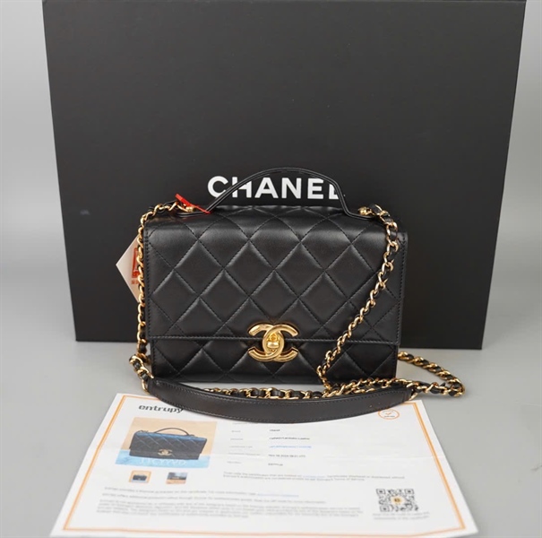 Túi Chanel Handle đen cạnh vàng (K5NL91J3) sz17 +