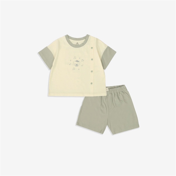 BU Bộ ngắn tay cổ tròn Bamco - Trắng - Xanh ghi