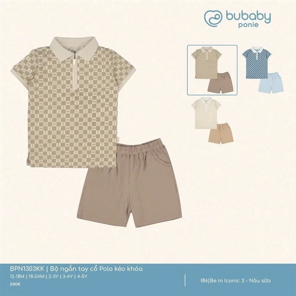 PN1303 - 18M/5Y Bộ ngắn tay cổ Polo kéo khóa Bubaby