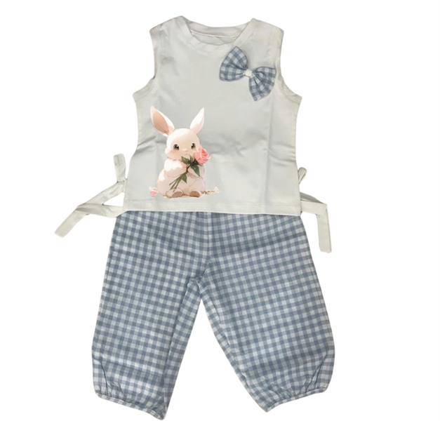 BG LỬNG CARO ÁO SN NƠ IN THỎ HOA SIZE 4-14,R6