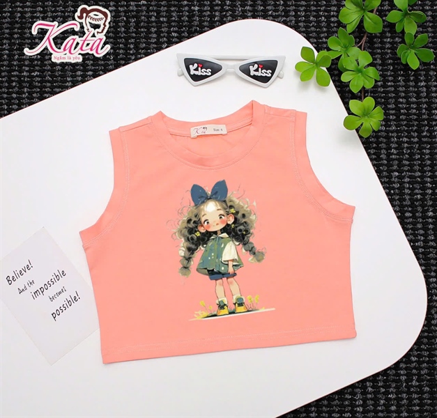 Áo Thun Ba Lỗ Bé Gái Kata In Hình Công Chúa Tóc Xoăn Dễ Thương – Cotton Mềm Mát, Size 4-14 Cho Bé 8-25kg