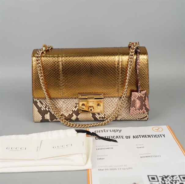 Túi GG Padlock da trăn nắp vàng kèm 2 chìa (409486213317) sz29 +