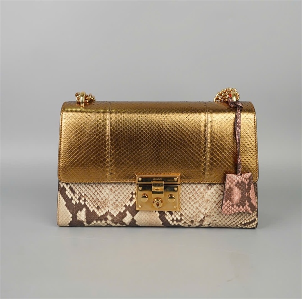 Túi GG Padlock da trăn nắp vàng kèm 2 chìa (409486213317) sz29 +