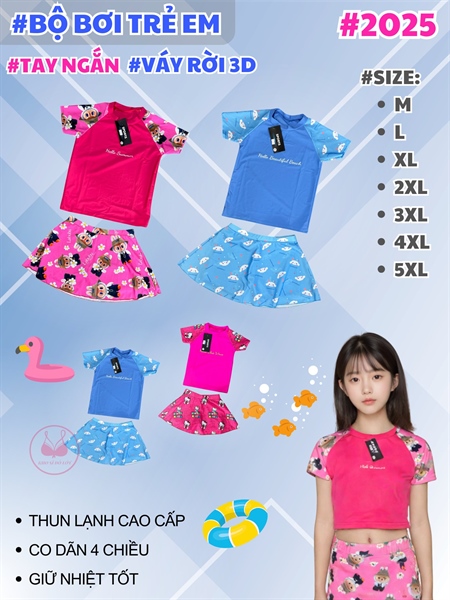 Bộ bơi bé gái 2025 tay ngắn