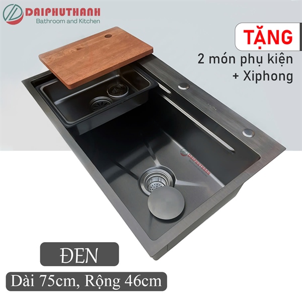 Chậu chén Kazta C7546D 1 hộc đen (I)