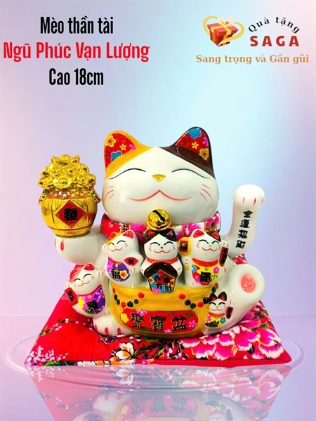 MÈO THẦN TÀI 18CM - NGŨ PHÚC VẠN LƯỢNG - QUÀ TẶNG PHONG THỦY MAY MẮN