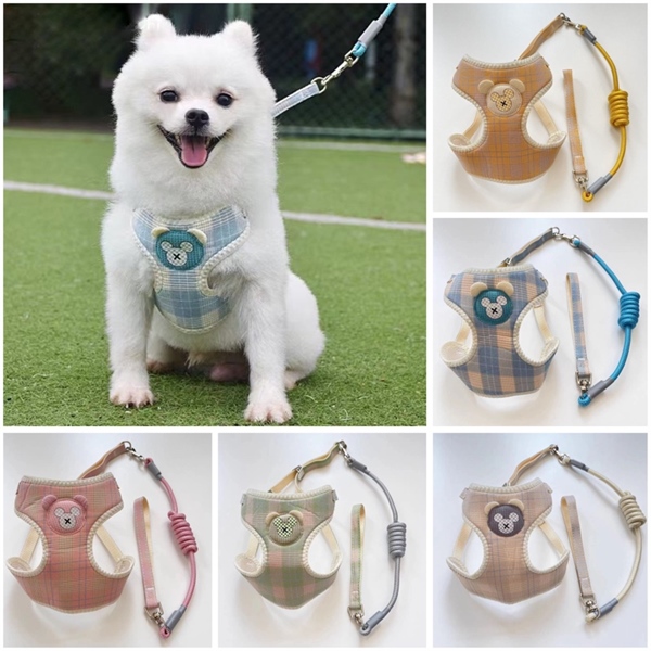 YK - Đai ngực kẻ caro mặt gấu tay cầm dẹt 1.0cm