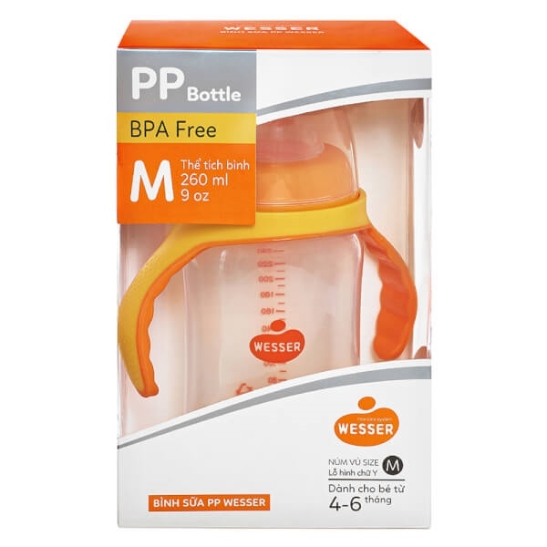 Bình sữa Wesser PP cổ rộng tay cầm 260ml