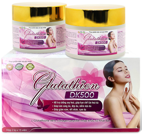 Glutathion DK500 (Giúp bổ sung L-Glutathione, Collagen và Vitamin E) (Hộp 2 lọ x 15 viên) - Quốc Tế STP