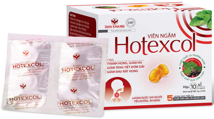 Viên ngậm Hotexcol (Hỗ trợ thanh họng, hỗ trợ giảm ho, giảm tăng tiết đờm dãi ) (Hộp 10 vỉ x 4 viên) - Dân Khang