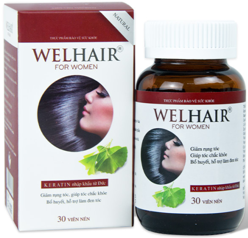 Welhair For Women Hỗ trợ làm đen tóc, giảm rụng tóc (Lọ 30 viên) - Hoàng Liên