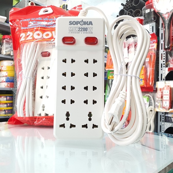 Ổ cắm 10 cửa lõi sứ chịu nhiệt 2200W 10Y-2