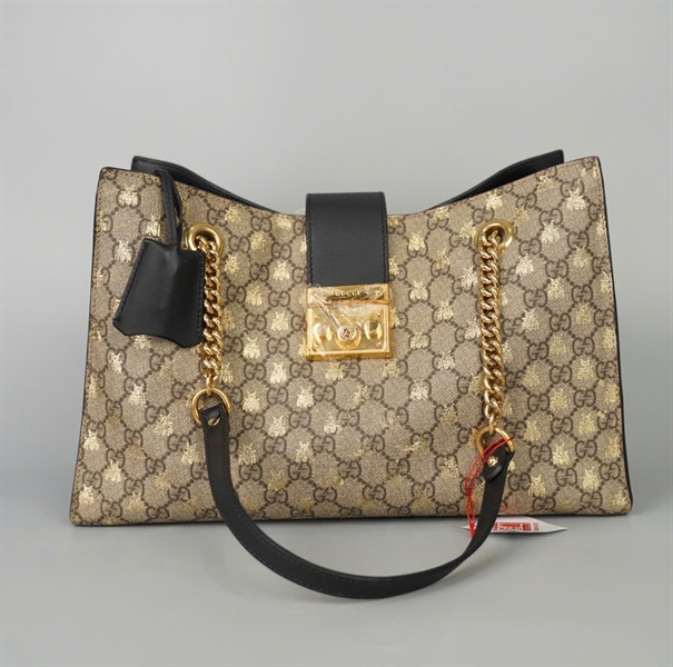 Túi GG Padlock xám in hình con ong kèm 2 chìa (479197204991) sz35 (BQ) KG+