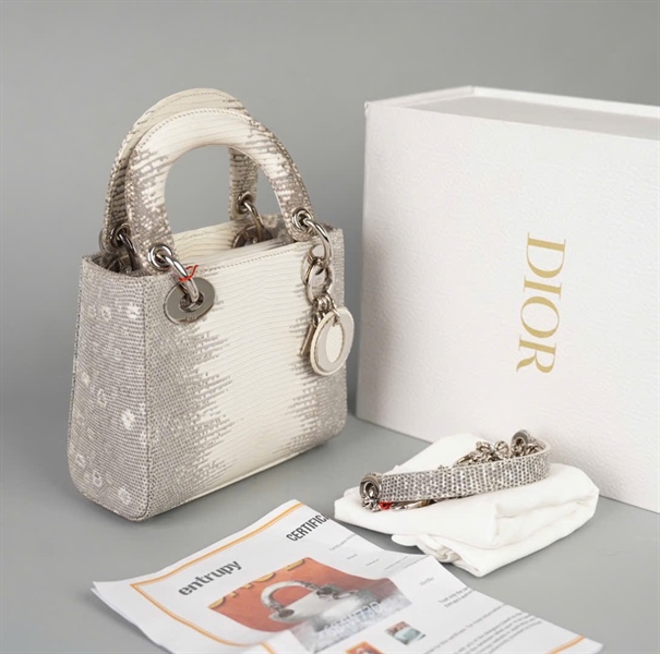 Túi Dior Lady da trăn màu xám sz mini +