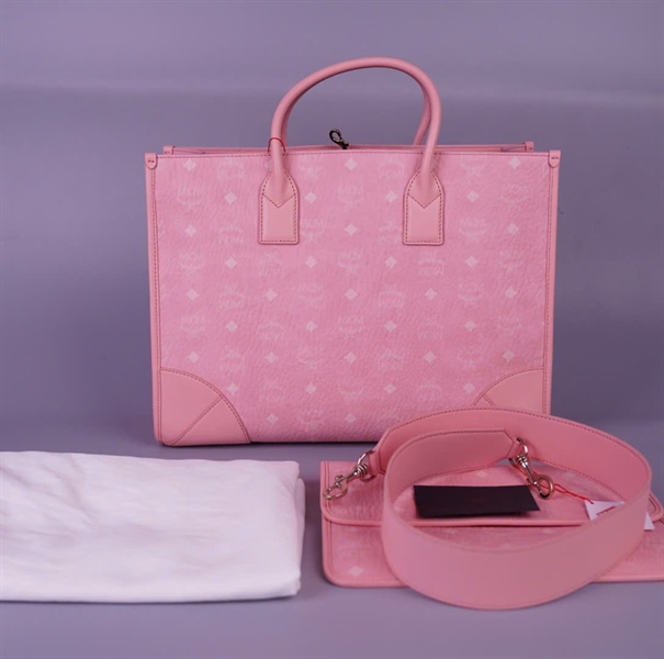 Túi MCM Tote hồng kèm ví sz37 KG+