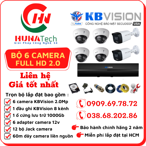 TRỌN BỘ 06 CAMERA KBVISION 2.0MP Full HD 1080P