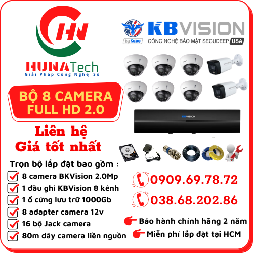 TRỌN BỘ 08 CAMERA KBVISION 2.0MP Full HD 1080P