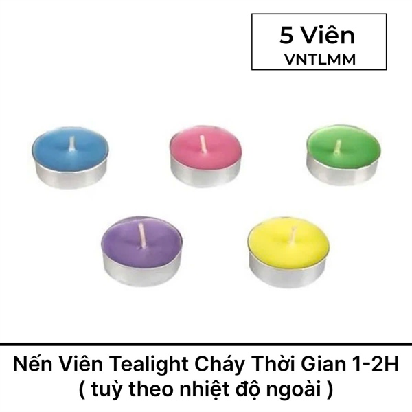 5 Viên Đèn Cầy Viên Nến Tealight Không Khói Không Mùi Cháy 2h Nhiều Màu - 5NTLMM