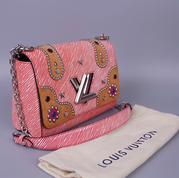 Túi LV Twist trắng sọc đỏ đính đá kèm gương (FL0197) sz23 KG+