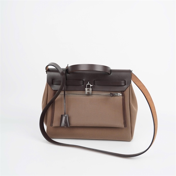 Túi Hermes nâu in hình kèm ví + ổ + 2 chìa sz30 KG+